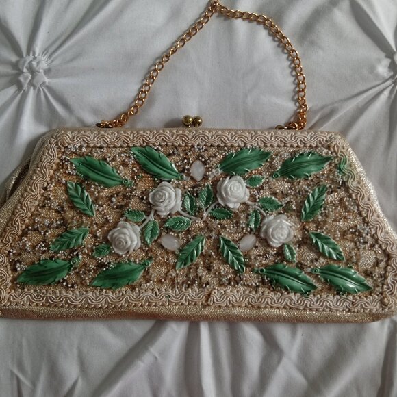 Vintage Caron Clutch w/ White Roses - Picture 1 of 6